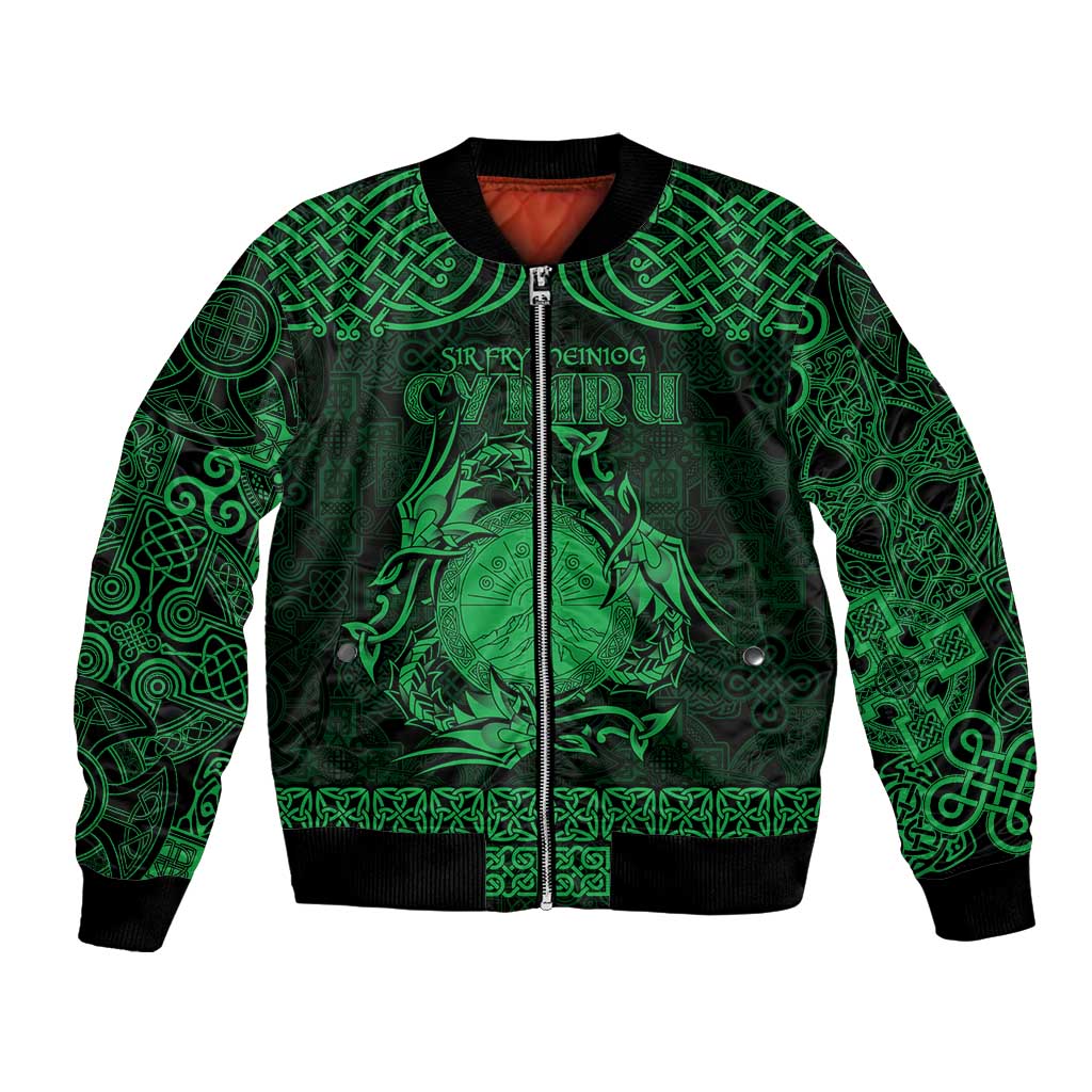 Personalized Brecknockshire Sir Frycheiniog Bomber Jacket Green Brecon Beacons Mountain Celtic-inspired - Wonder Print Shop