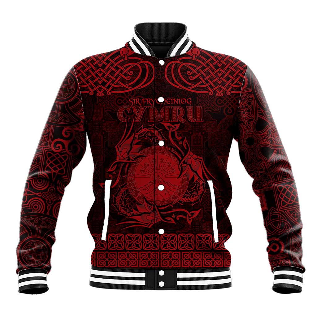 Personalized Brecknockshire Sir Frycheiniog Baseball Jacket Red Brecon Beacons Mountain Celtic-inspired - Wonder Print Shop