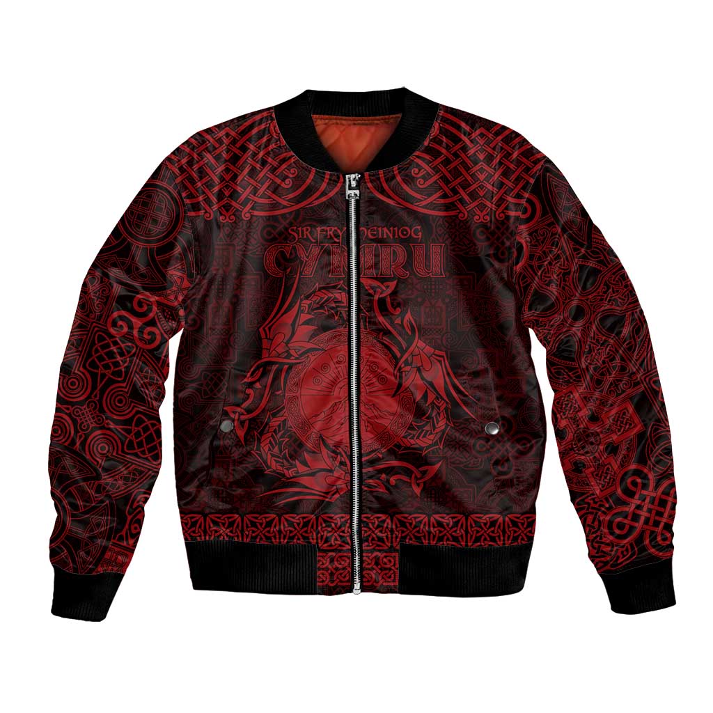 Personalized Brecknockshire Sir Frycheiniog Bomber Jacket Red Brecon Beacons Mountain Celtic-inspired - Wonder Print Shop