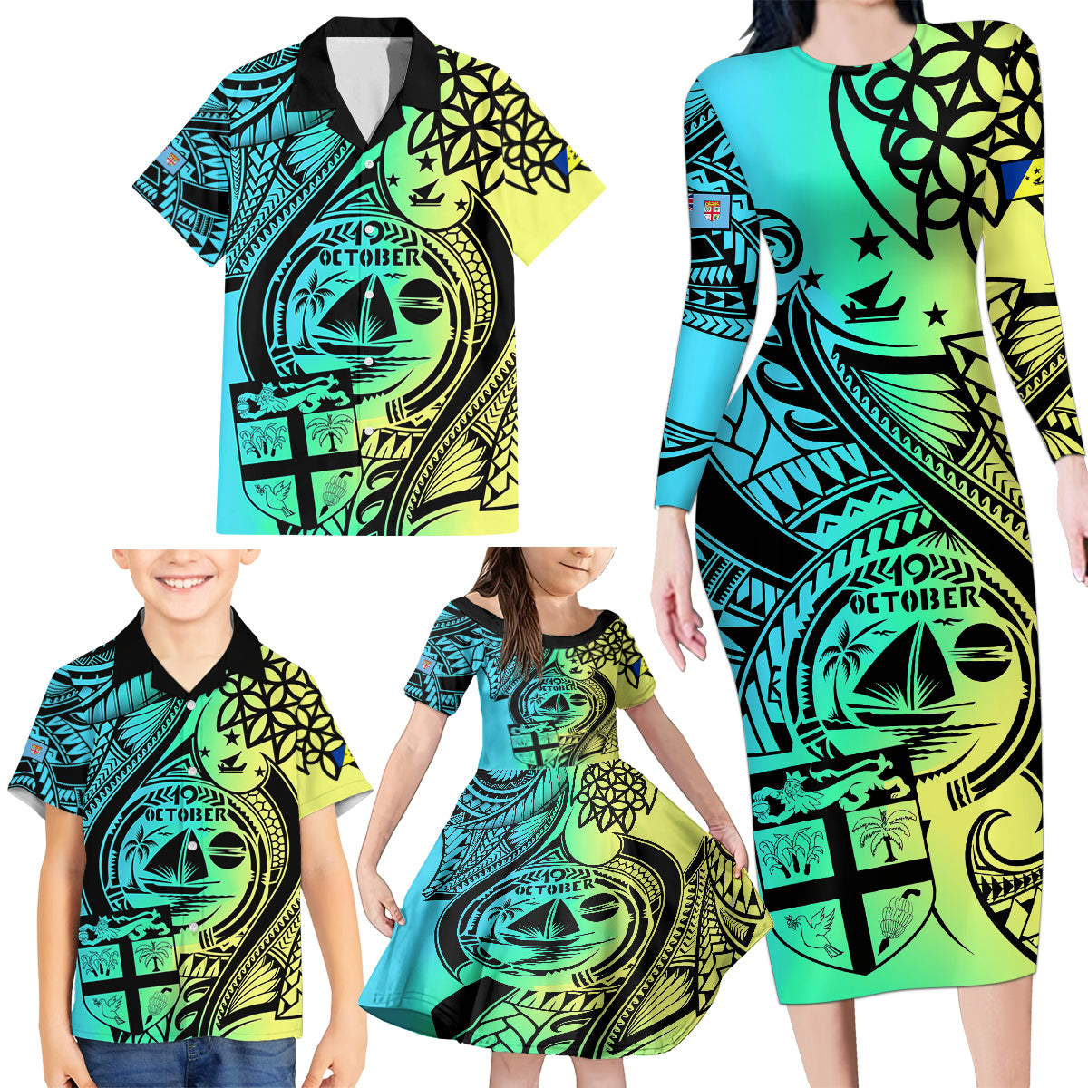 Malampa Fiji Day Family Matching Long Sleeve Bodycon Dress and Hawaiian Shirt Vanuatu Sand Drawing With Polynesian Pattern LT9 - Wonder Print Shop