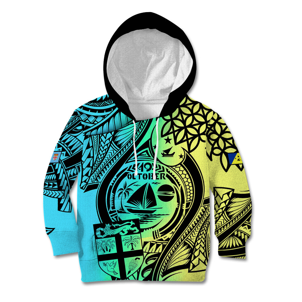 Malampa Fiji Day Kid Hoodie Vanuatu Sand Drawing With Polynesian Pattern - Wonder Print Shop