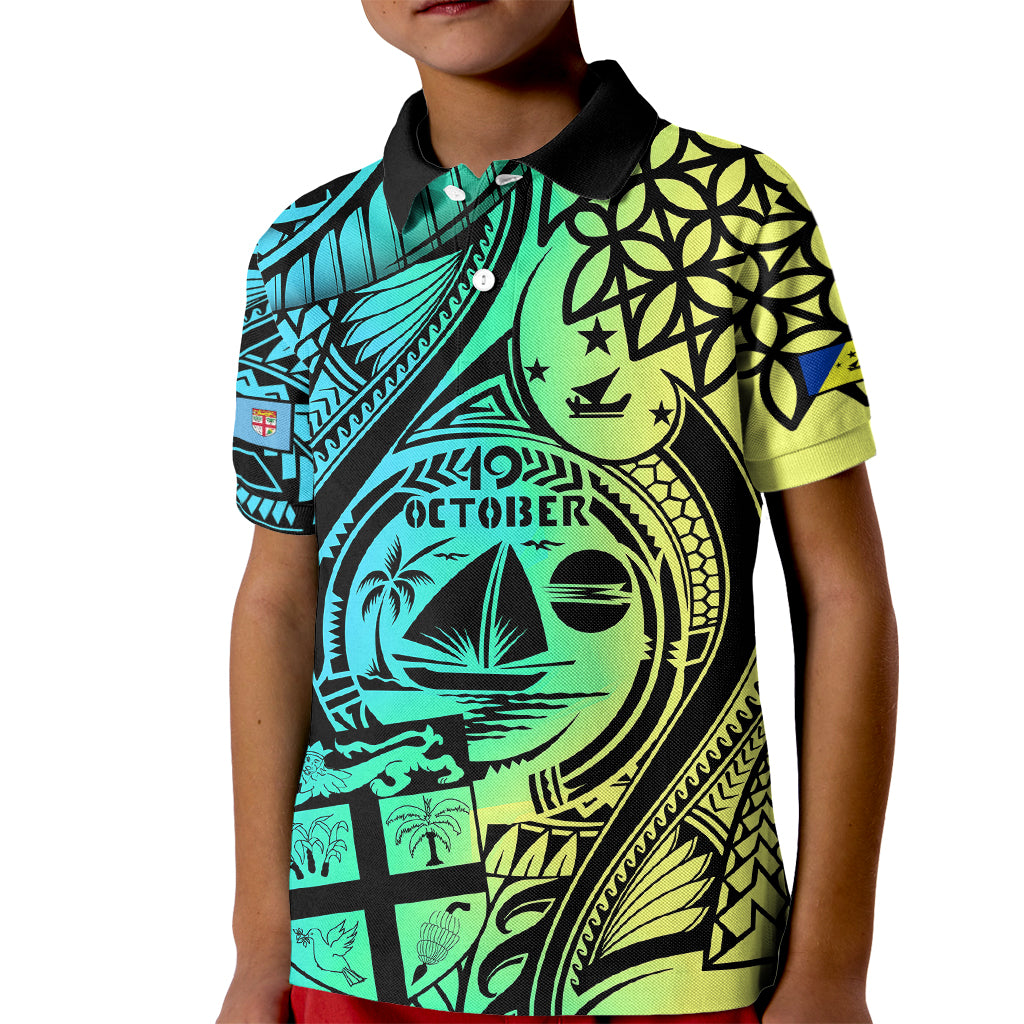 Malampa Fiji Day Kid Polo Shirt Vanuatu Sand Drawing With Polynesian Pattern - Wonder Print Shop