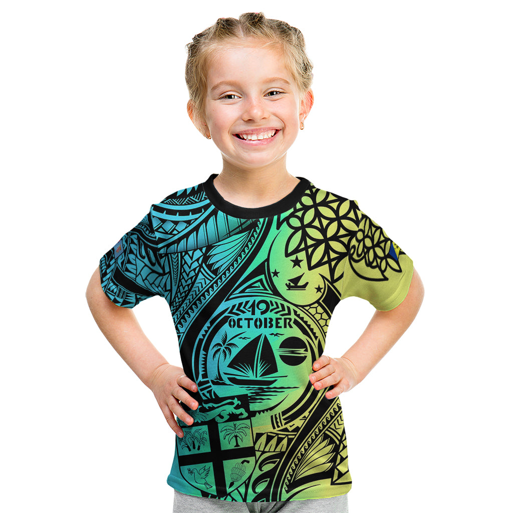 Malampa Fiji Day Kid T Shirt Vanuatu Sand Drawing With Polynesian Pattern - Wonder Print Shop