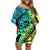 Malampa Fiji Day Off Shoulder Short Dress Vanuatu Sand Drawing With Polynesian Pattern - Wonder Print Shop