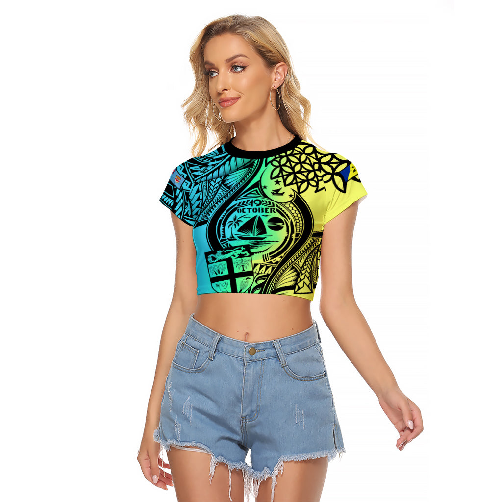 Malampa Fiji Day Raglan Cropped T Shirt Vanuatu Sand Drawing With Polynesian Pattern - Wonder Print Shop