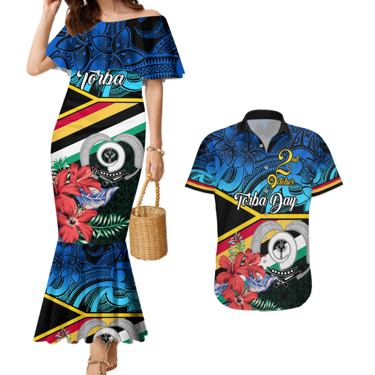 Torba Vanuatu Couples Matching Mermaid Dress and Hawaiian Shirt Sand Drawing With Polynesian Pattern LT9 - Wonder Print Shop