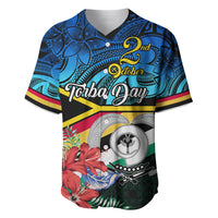 Personalized baseball jersey with Polynesian pattern, 'Torba Day' graphic, dark blue