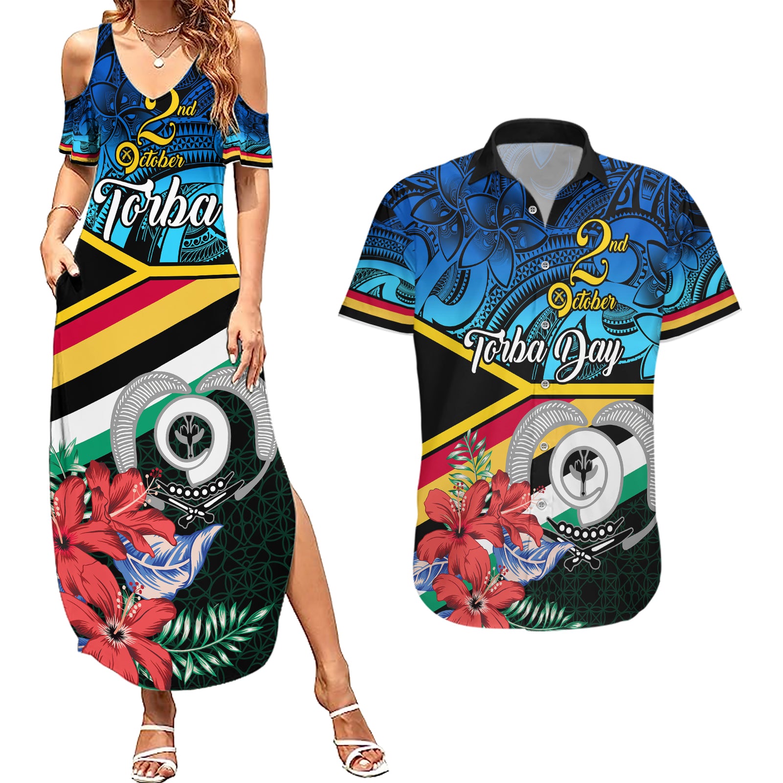 Personalised Torba Vanuatu Couples Matching Summer Maxi Dress and Hawaiian Shirt Sand Drawing With Polynesian Pattern LT9 - Wonder Print Shop