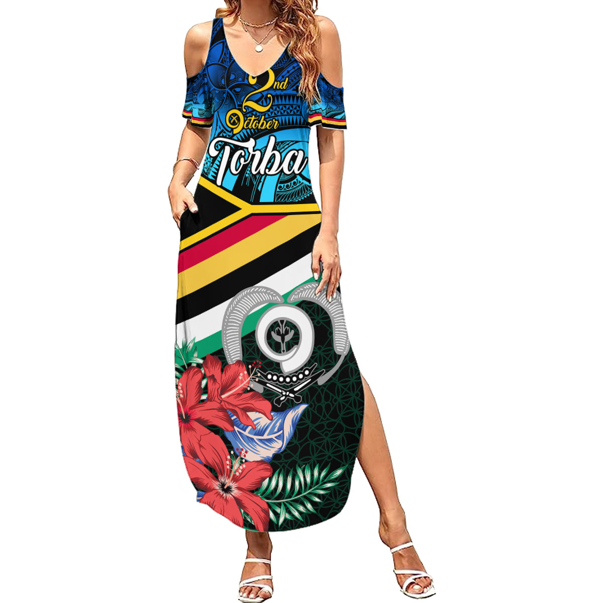 Personalised Torba Vanuatu Summer Maxi Dress Sand Drawing With Polynesian Pattern - Wonder Print Shop