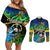 Malampa Day Couples Matching Off Shoulder Short Dress and Long Sleeve Button Shirts Vanuatu Flowers with Malampa Emblem Tribal Pattern LT9 - Wonder Print Shop