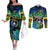 malampa-day-couples-matching-off-the-shoulder-long-sleeve-dress-and-long-sleeve-button-shirts-vanuatu-flowers-with-malampa-emblem-tribal-pattern