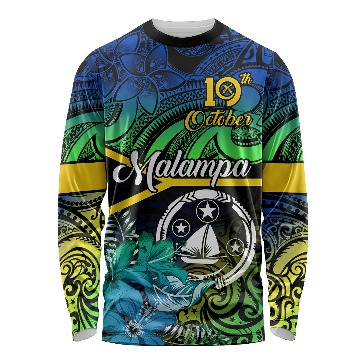 Malampa Day Long Sleeve Shirt Vanuatu Flowers with Malampa Emblem Tribal Pattern - Wonder Print Shop