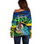 Malampa Day Off Shoulder Sweater Vanuatu Flowers with Malampa Emblem Tribal Pattern - Wonder Print Shop