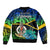 Malampa Day Sleeve Zip Bomber Jacket Vanuatu Flowers with Malampa Emblem Tribal Pattern - Wonder Print Shop