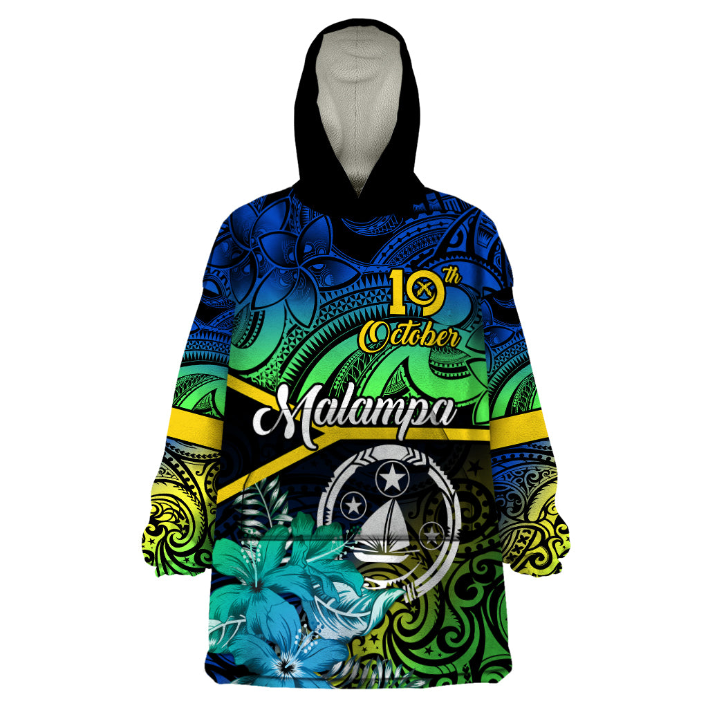 Malampa Day Wearable Blanket Hoodie Vanuatu Flowers with Malampa Emblem Tribal Pattern - Wonder Print Shop