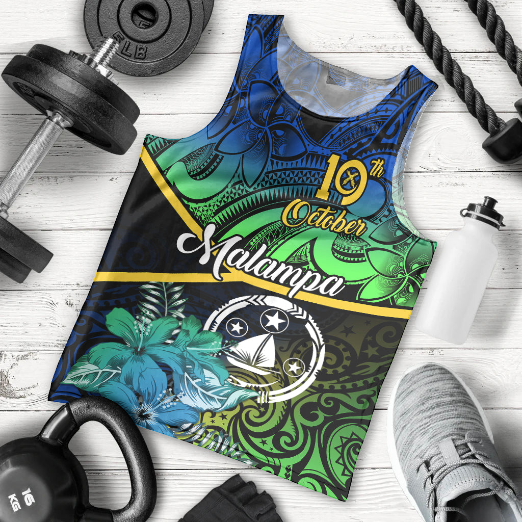 Personalised Malampa Day Men Tank Top Vanuatu Flowers with Malampa Emblem Tribal Pattern - Wonder Print Shop