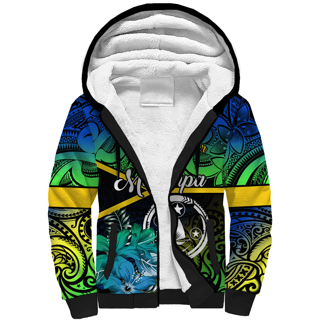 Personalised Malampa Day Sherpa Hoodie Vanuatu Flowers with Malampa Emblem Tribal Pattern - Wonder Print Shop