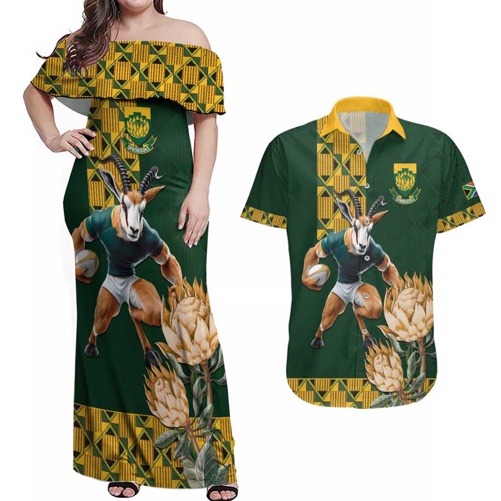 South Africa Rugby History World Champions Couples Matching Off Shoulder Maxi Dress and Hawaiian Shirt Springboks Make History LT9 - Wonder Print Shop