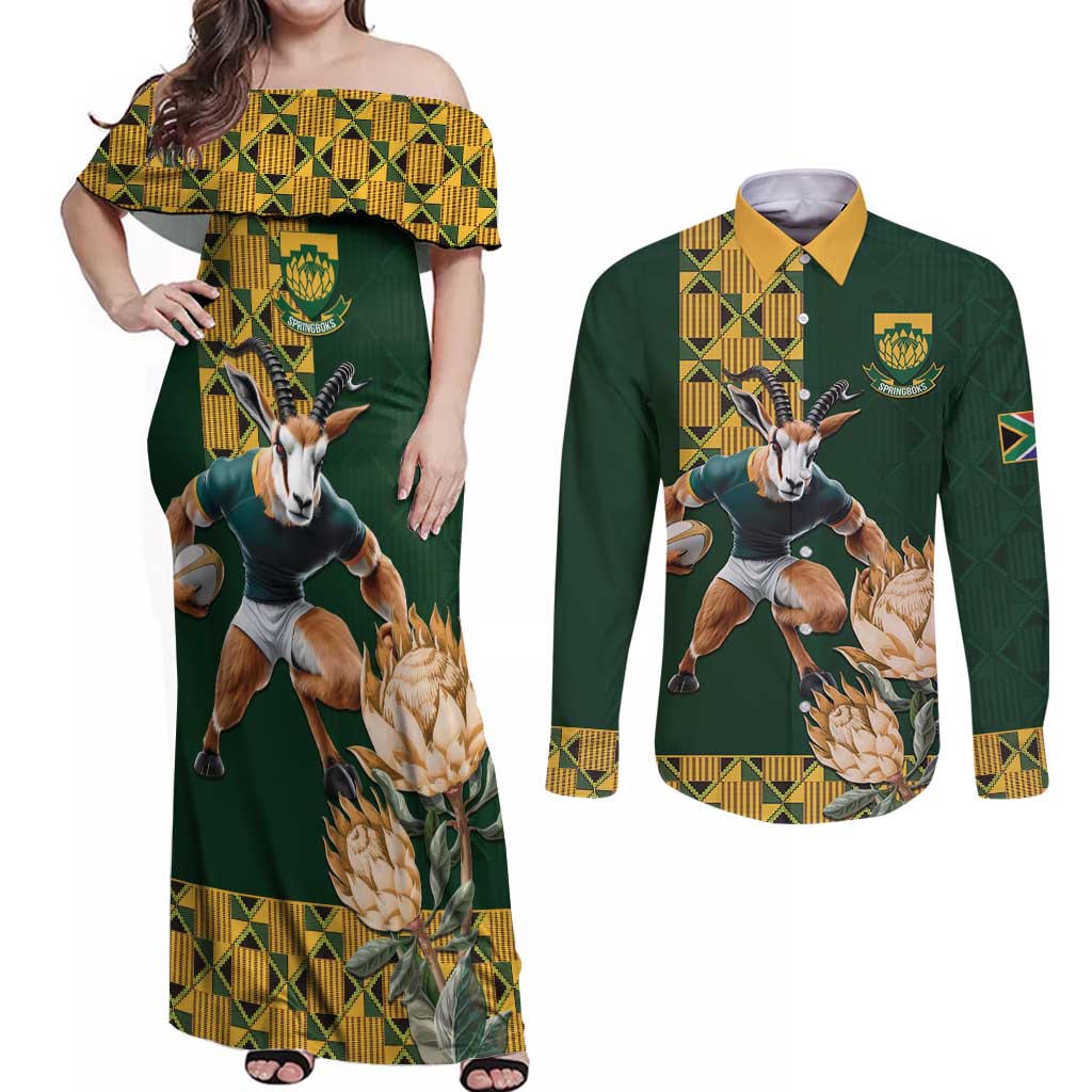 South Africa Rugby History World Champions Couples Matching Off Shoulder Maxi Dress and Long Sleeve Button Shirt Springboks Make History LT9 - Wonder Print Shop