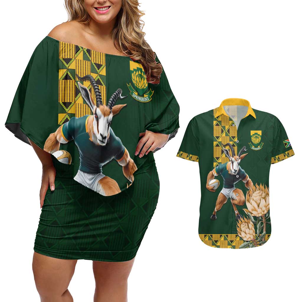 South Africa Rugby History World Champions Couples Matching Off Shoulder Short Dress and Hawaiian Shirt Springboks Make History LT9 - Wonder Print Shop