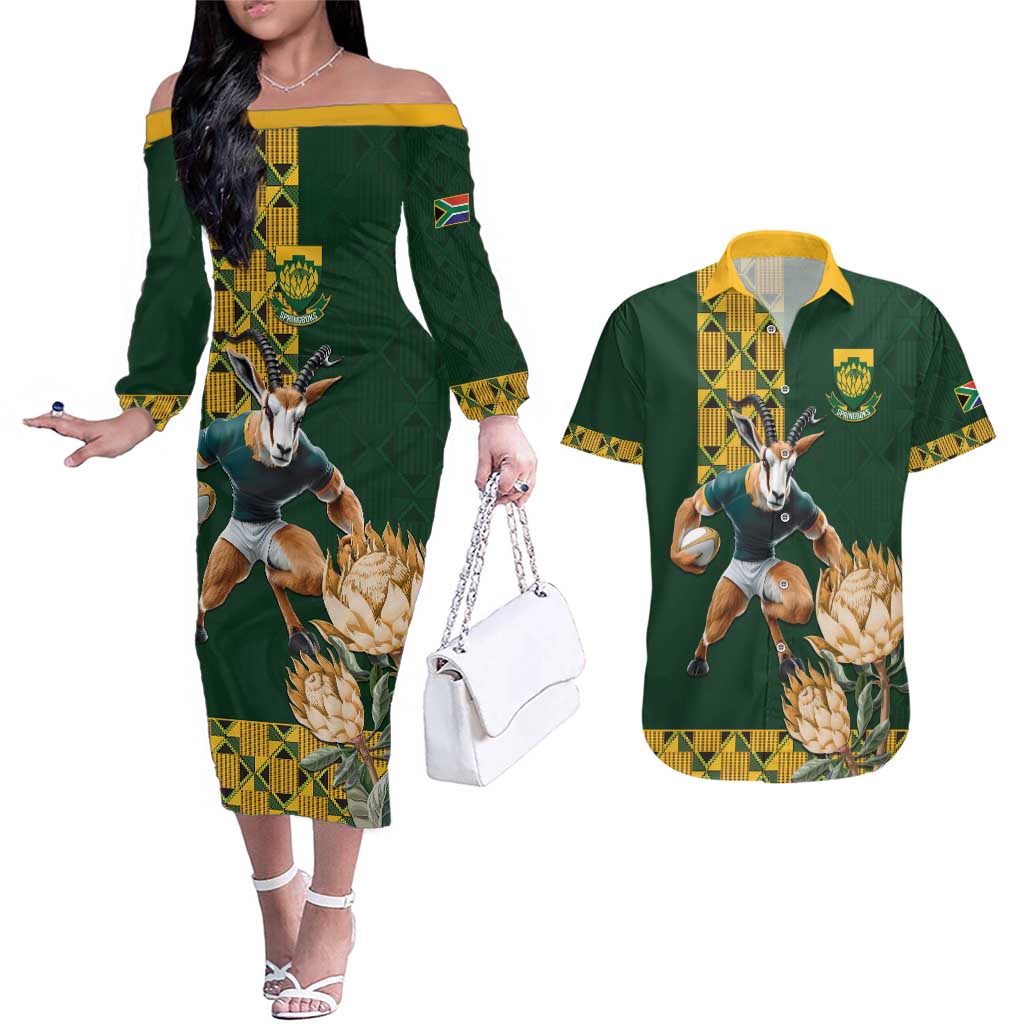 South Africa Rugby History World Champions Couples Matching Off The Shoulder Long Sleeve Dress and Hawaiian Shirt Springboks Make History LT9 - Wonder Print Shop