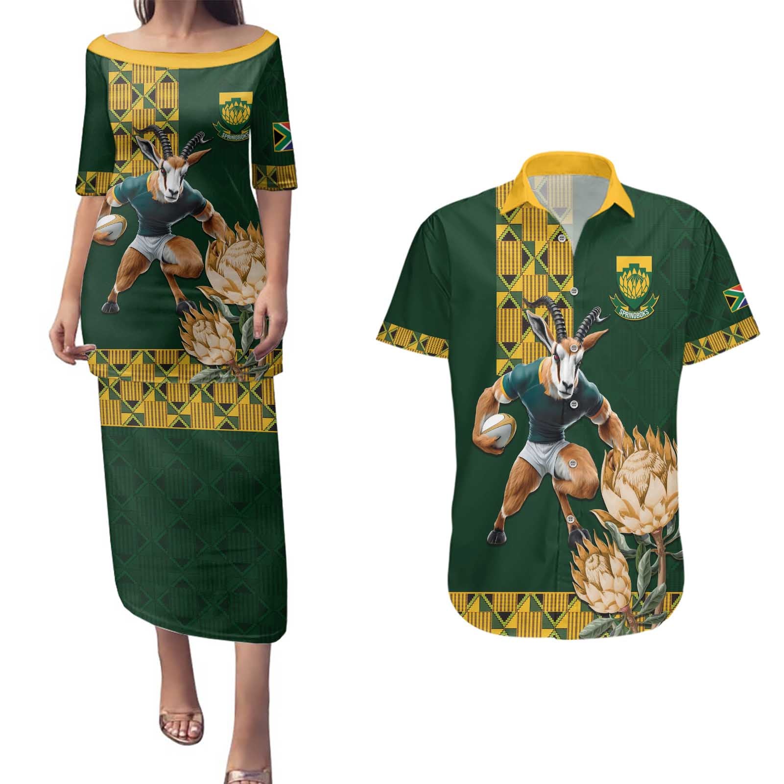 South Africa Rugby History World Champions Couples Matching Puletasi and Hawaiian Shirt Springboks Make History LT9 - Wonder Print Shop