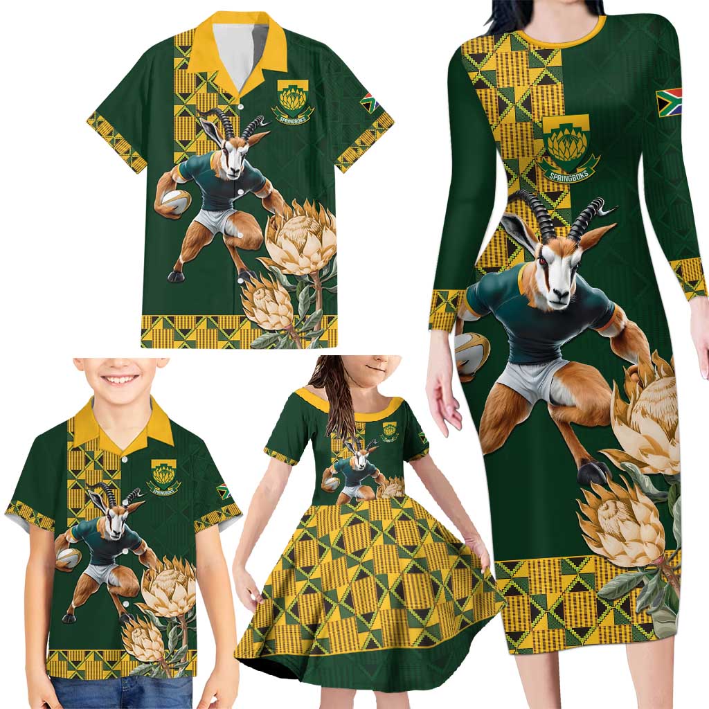 South Africa Rugby History World Champions Family Matching Long Sleeve Bodycon Dress and Hawaiian Shirt Springboks Make History LT9 - Wonder Print Shop