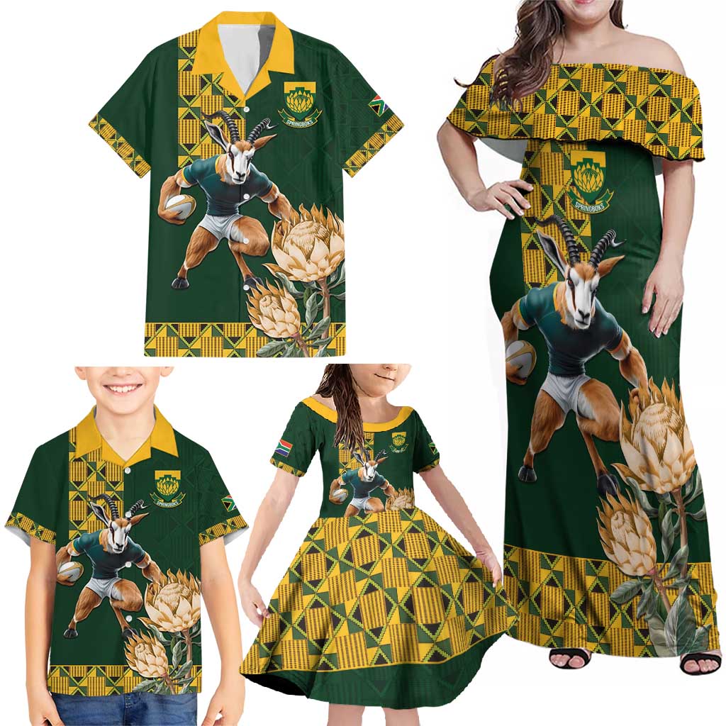 South Africa Rugby History World Champions Family Matching Off Shoulder Maxi Dress and Hawaiian Shirt Springboks Make History LT9 - Wonder Print Shop