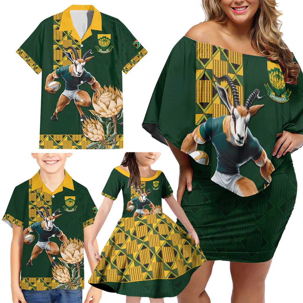 South Africa Rugby History World Champions Family Matching Off Shoulder Short Dress and Hawaiian Shirt Springboks Make History LT9 - Wonder Print Shop