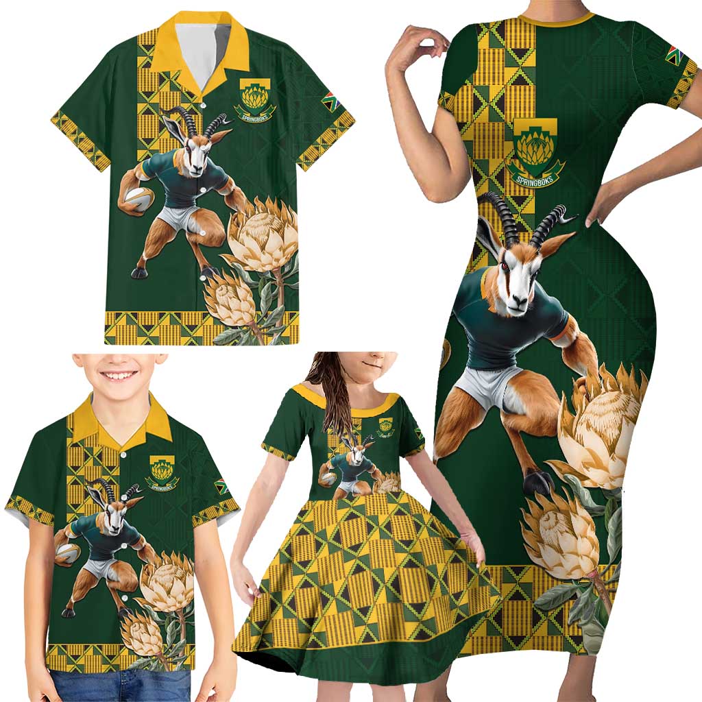 South Africa Rugby History World Champions Family Matching Short Sleeve Bodycon Dress and Hawaiian Shirt Springboks Make History - Wonder Print Shop