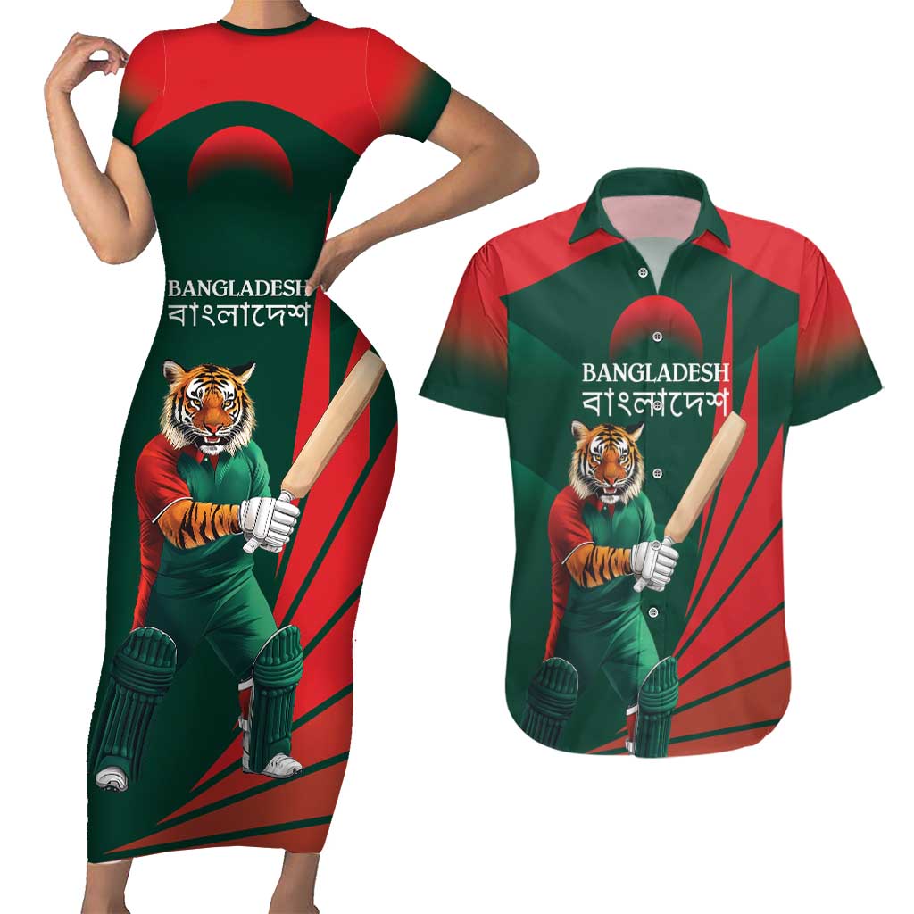 Bangladesh Cricket Custom Couples Matching Short Sleeve Bodycon Dress and Hawaiian Shirt The Tigers Mascot with Sporty Style LT9 - Wonder Print Shop