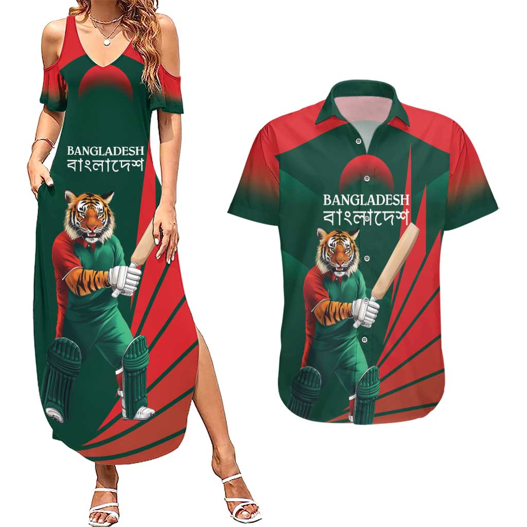 Bangladesh Cricket Custom Couples Matching Summer Maxi Dress and Hawaiian Shirt The Tigers Mascot with Sporty Style LT9 - Wonder Print Shop