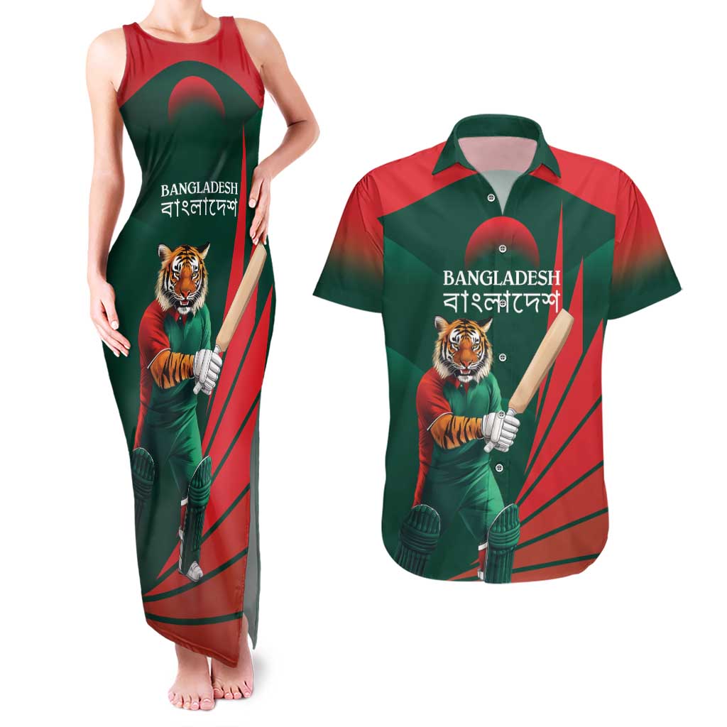 Bangladesh Cricket Custom Couples Matching Tank Maxi Dress and Hawaiian Shirt The Tigers Mascot with Sporty Style LT9 - Wonder Print Shop