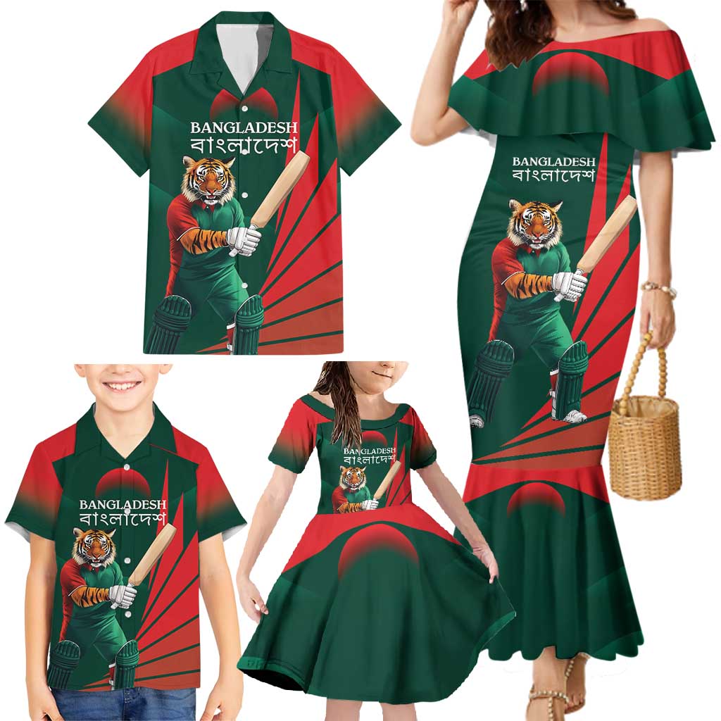 Bangladesh Cricket Custom Family Matching Mermaid Dress and Hawaiian Shirt The Tigers Mascot with Sporty Style LT9 - Wonder Print Shop