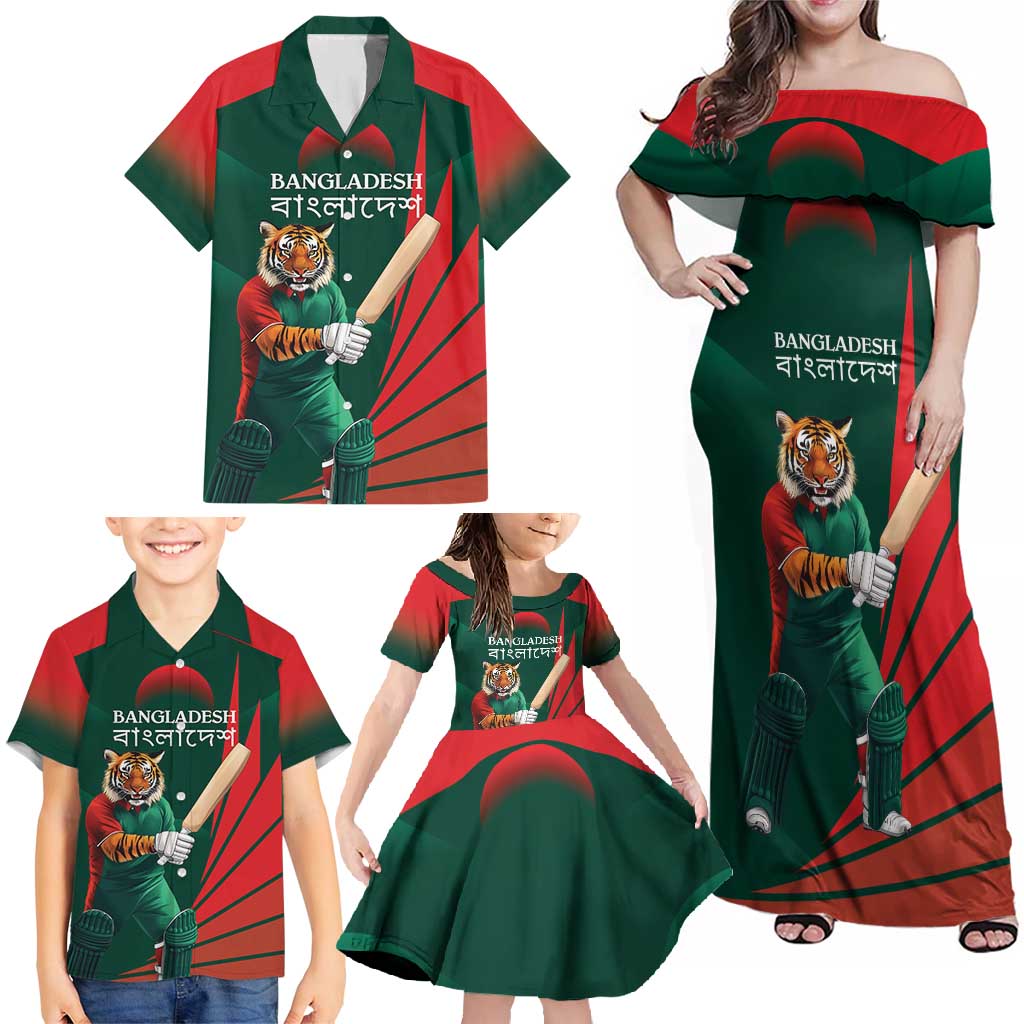 Bangladesh Cricket Custom Family Matching Off Shoulder Maxi Dress and Hawaiian Shirt The Tigers Mascot with Sporty Style LT9 - Wonder Print Shop