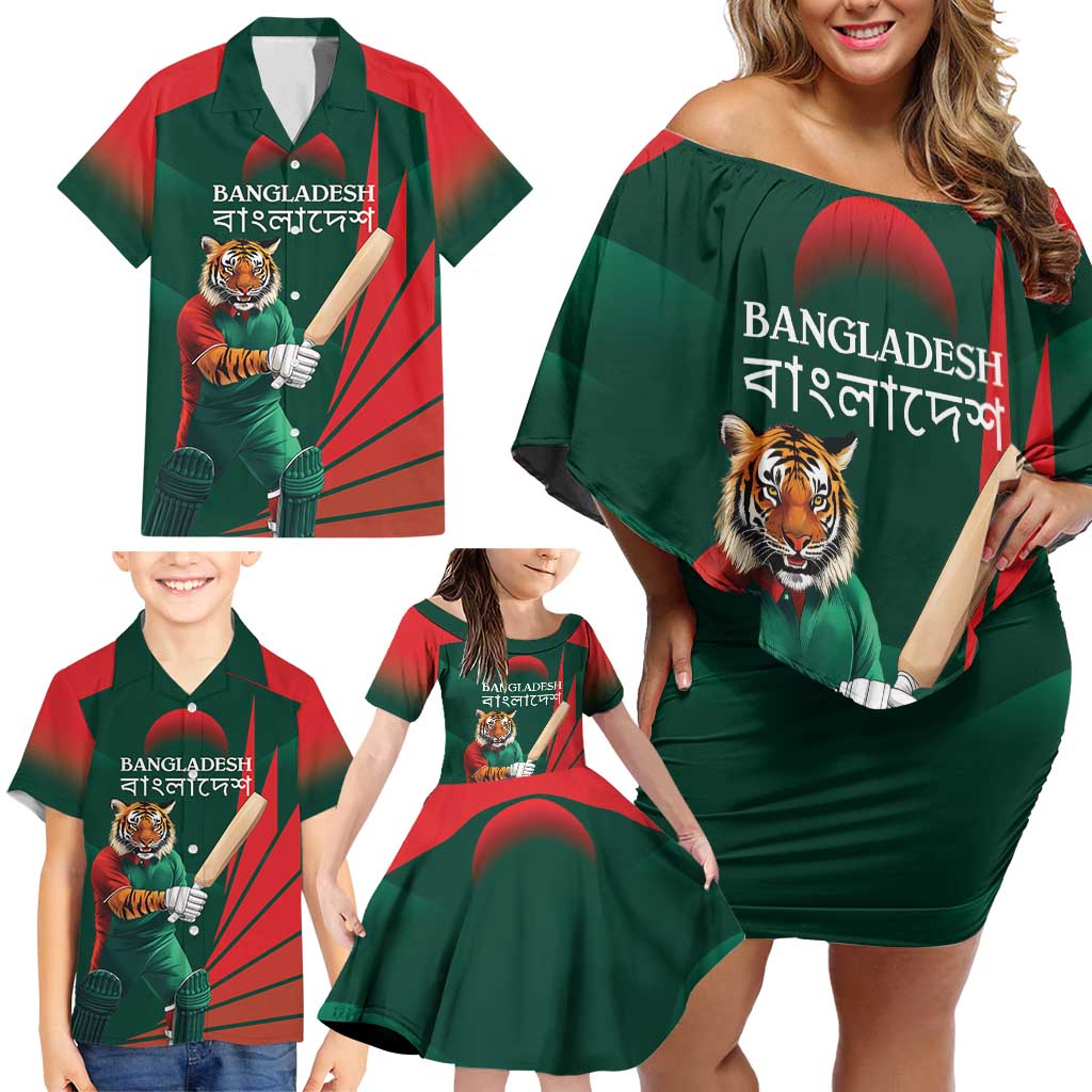 Bangladesh Cricket Custom Family Matching Off Shoulder Short Dress and Hawaiian Shirt The Tigers Mascot with Sporty Style LT9 - Wonder Print Shop