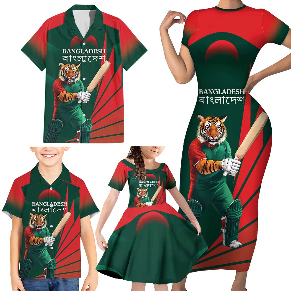 Bangladesh Cricket Custom Family Matching Short Sleeve Bodycon Dress and Hawaiian Shirt The Tigers Mascot with Sporty Style - Wonder Print Shop