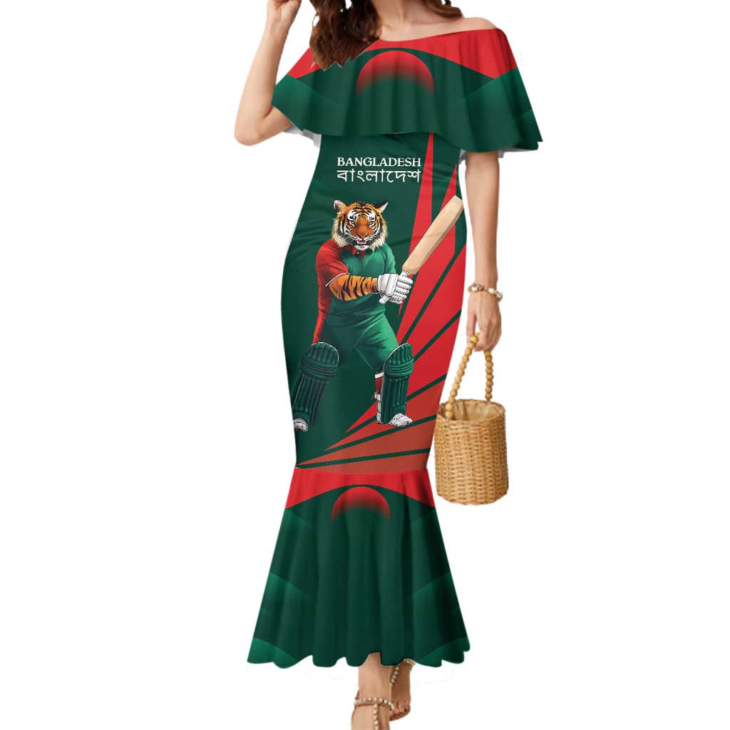 Bangladesh Cricket Custom Mermaid Dress The Tigers Mascot with Sporty Style - Wonder Print Shop