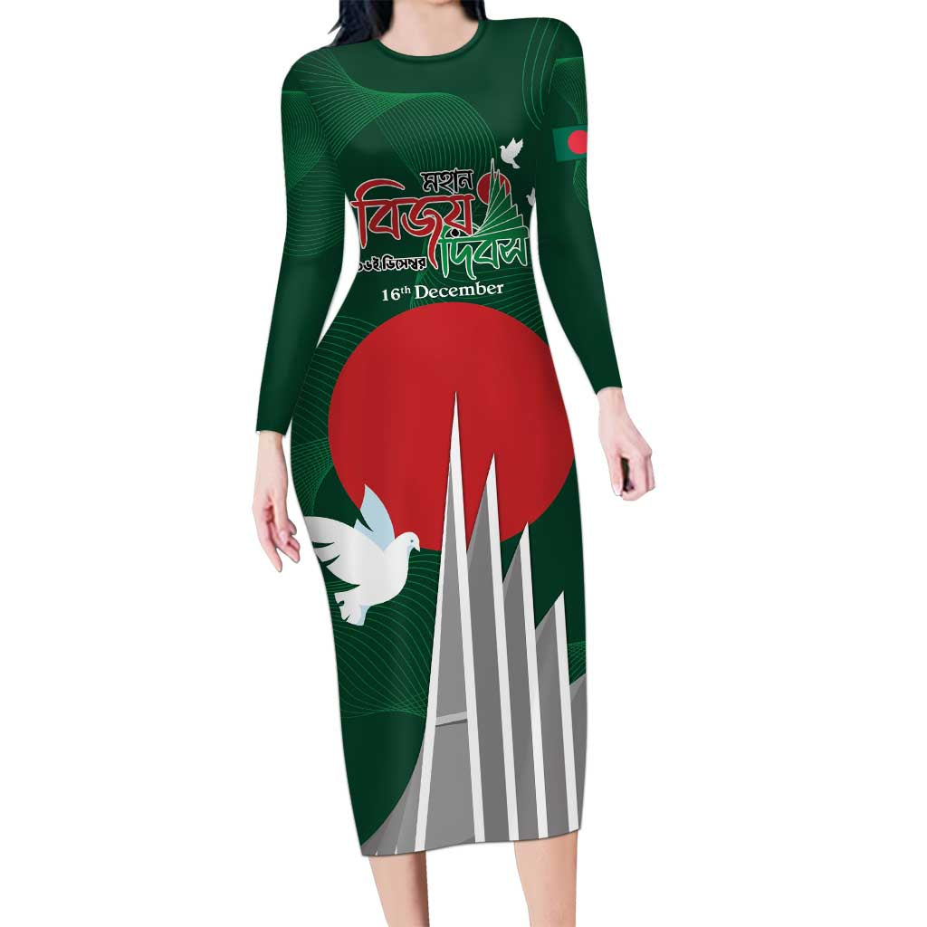 Bangladesh 16 December Victory Day Long Sleeve Bodycon Dress Jatiyo Sriti Shoudho with Sun - Wonder Print Shop