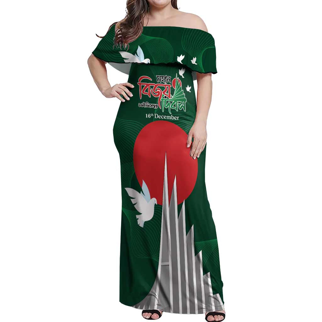 Bangladesh 16 December Victory Day Off Shoulder Maxi Dress Jatiyo Sriti Shoudho with Sun - Wonder Print Shop