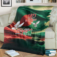 Personalized blanket on couch, green flag design with 1971, dove, tank, and YOUR TEXT