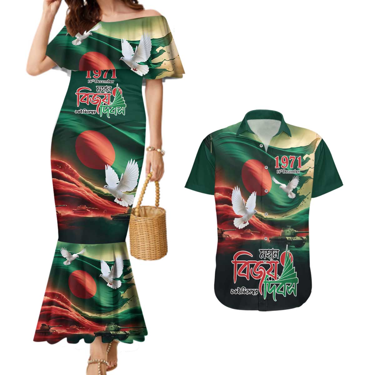 Bangladesh Victory Day Personalized Couples Matching Mermaid Dress and Hawaiian Shirt Since 1971 with Flag Art LT9 - Wonder Print Shop