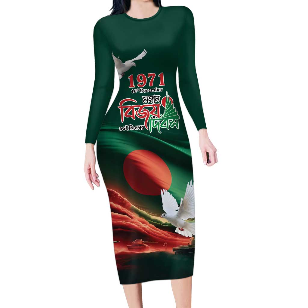 Bangladesh Victory Day Personalized Long Sleeve Bodycon Dress Since 1971 with Flag Art - Wonder Print Shop