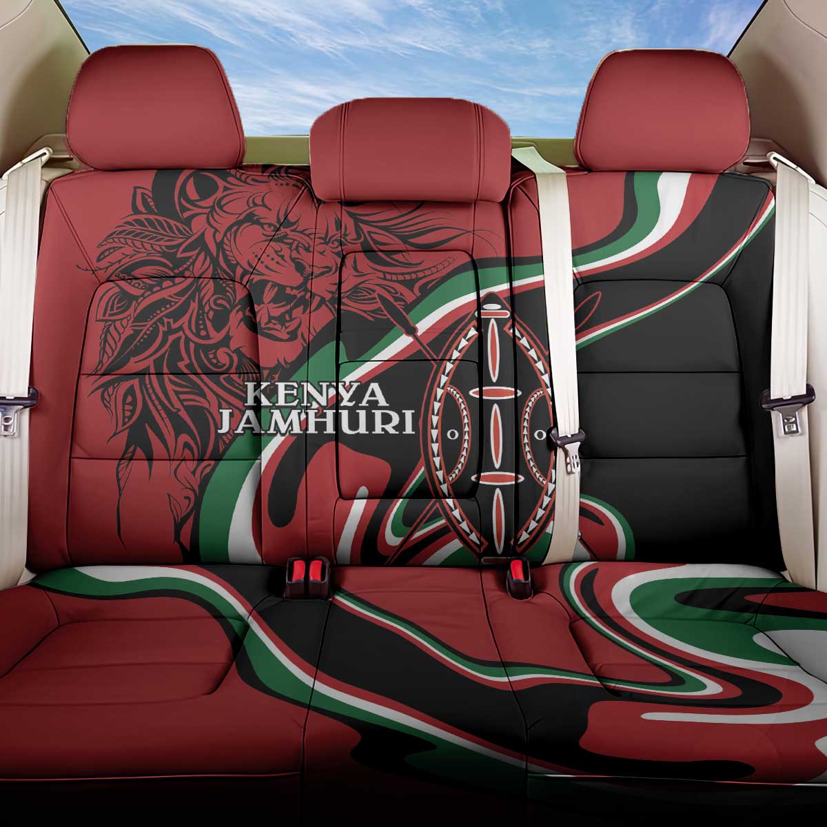 Happy Jamhuri Day Kenya Back Car Seat Cover Kenyan Lion and Maasai Shield LT9 - Wonder Print Shop