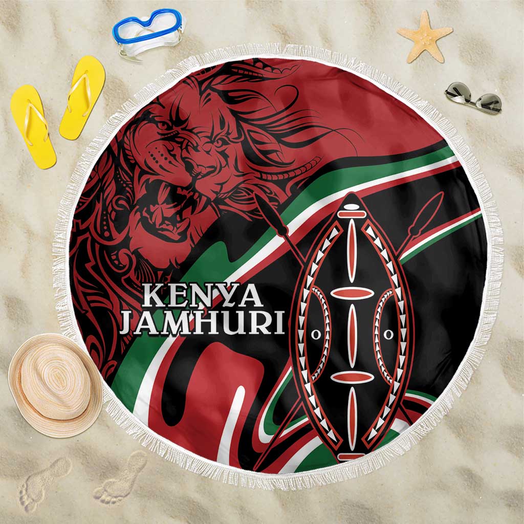 Happy Jamhuri Day Kenya Beach Blanket Kenyan Lion and Maasai Shield LT9 - Wonder Print Shop