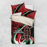 Red and black duvet bedding set with lion and Maasai shield, Kenya Jamhuri Day text