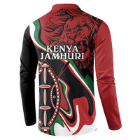 Men's button sweatshirt back in black with red sleeves, 'KENYA JAMHURI' and lion artwork.