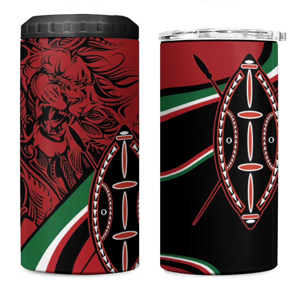 Happy Jamhuri Day Kenya 4 in 1 Can Cooler Tumbler Kenyan Lion and Maasai Shield LT9 - Wonder Print Shop