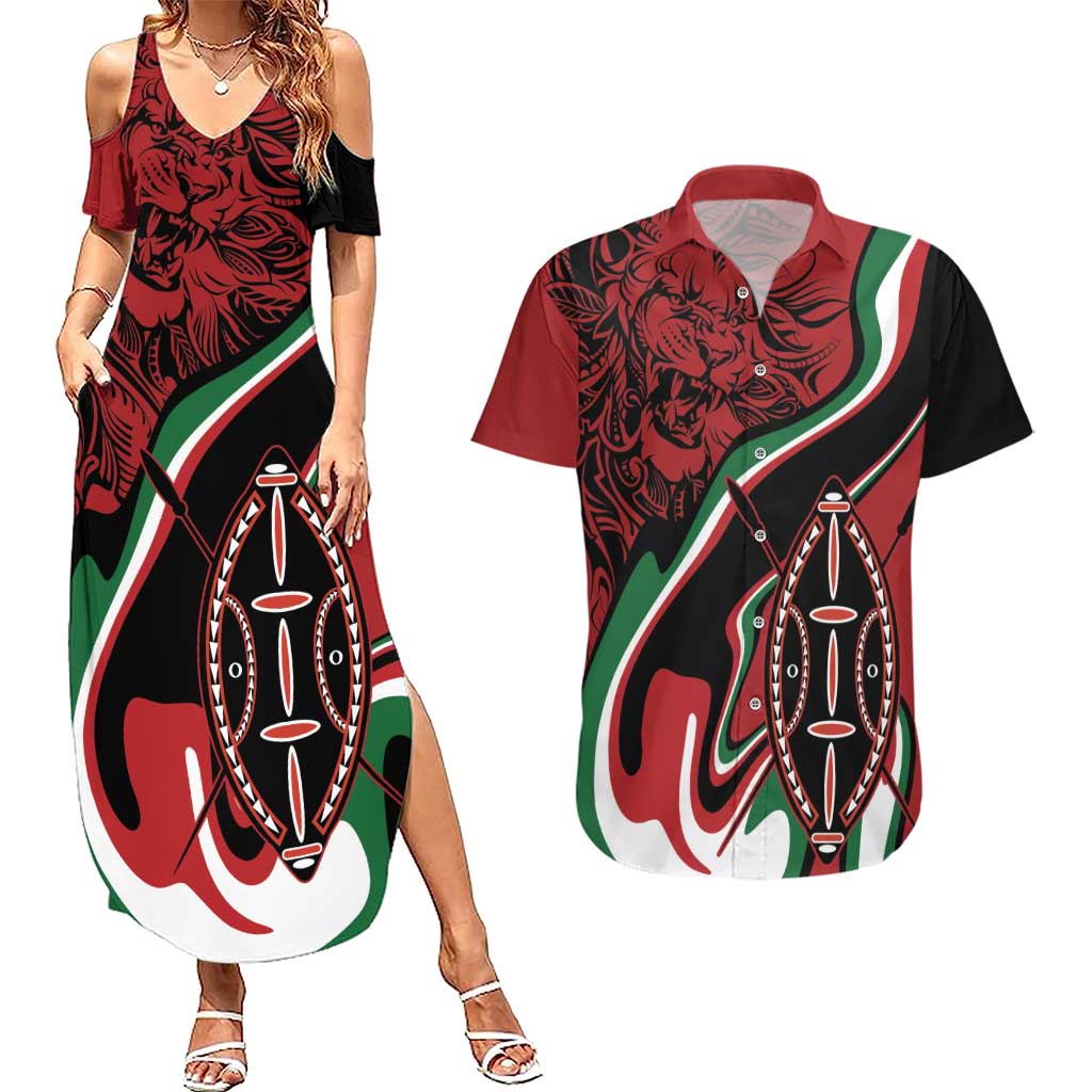 Happy Jamhuri Day Kenya Couples Matching Summer Maxi Dress and Hawaiian Shirt Kenyan Lion and Maasai Shield LT9 - Wonder Print Shop