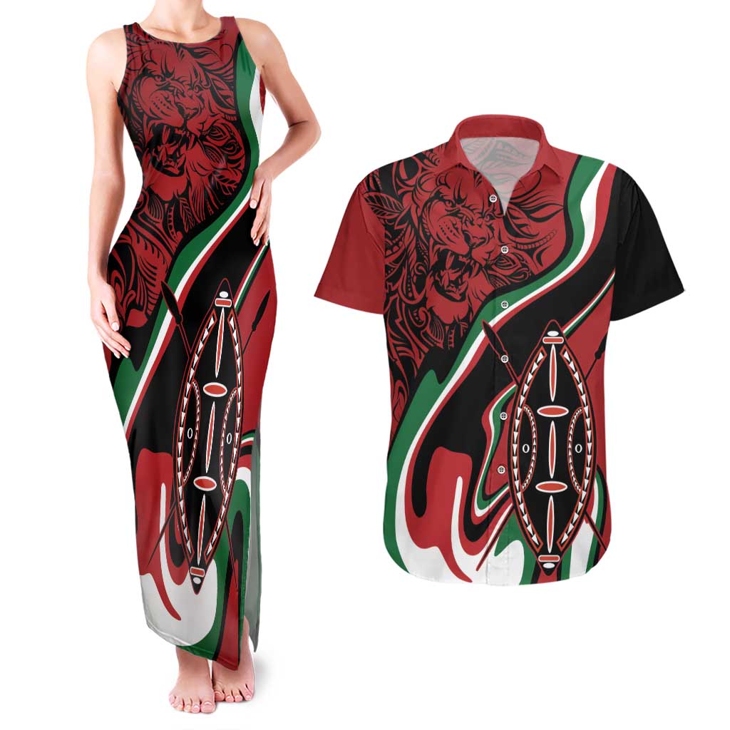 Happy Jamhuri Day Kenya Couples Matching Tank Maxi Dress and Hawaiian Shirt Kenyan Lion and Maasai Shield LT9 - Wonder Print Shop